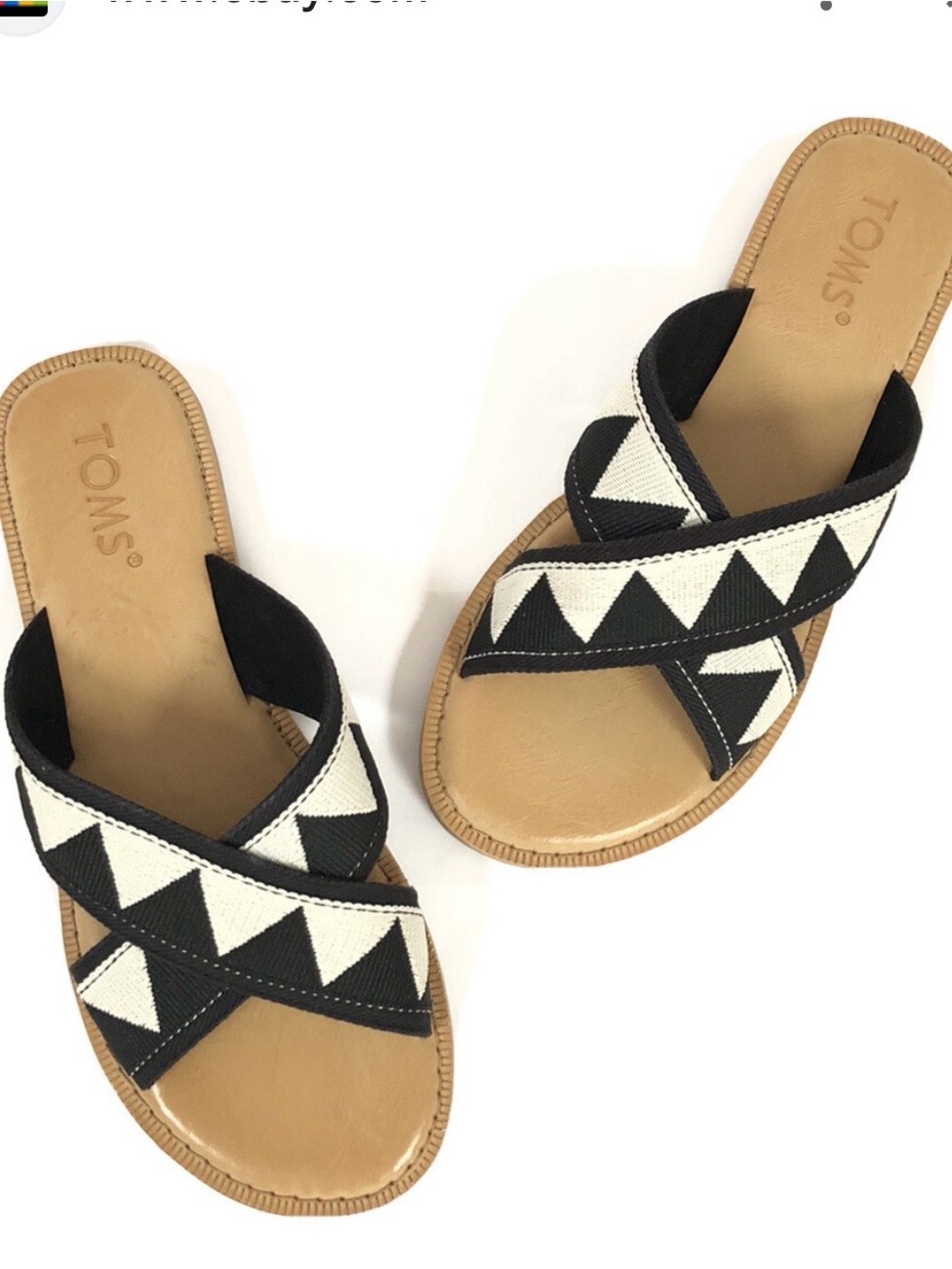 TOMS Black and White Geometric Crisscross Sandals